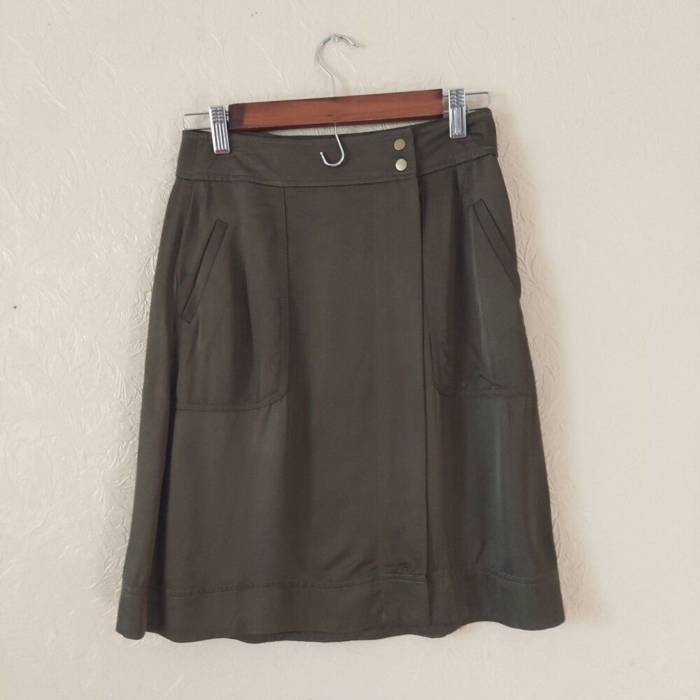 LOFT Green Knee Length Button Wrap Skirt NEW Sz 0 Petite